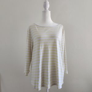 Chico's Shirt Womens Extra Large WhiteStriped Long Sleeve Boat Neck Cotton Tee